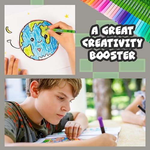 Minecraft Feutres de Coloriage pour Enfants - Lot de 48 Feutres Enfant Lavables Non Toxiques Idée Cadeau Gamer Garcon