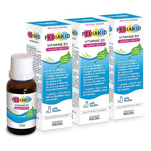 PEDIAKID - Vitamine D3 100% d'origine naturelle - Renforcement des défenses naturelles - Dès la naissance - Couvre 200% des apports journaliers recommandés - Lot de 3