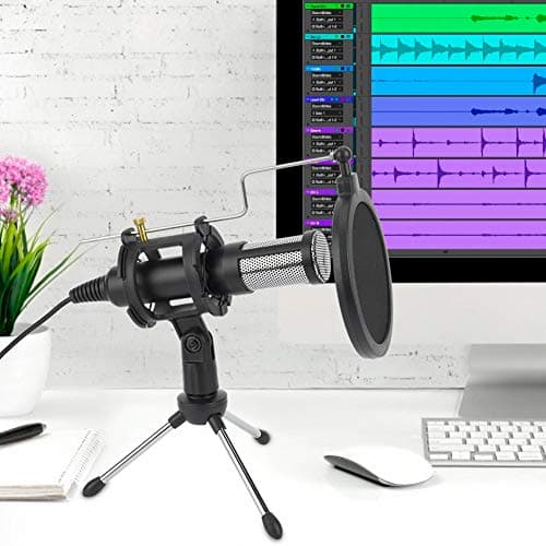 Bewinner1 Kit de Microphone à condensateur Professionnel, Microphone à Prise USB avec trépied Pliable, Micro omnidirectionnel Rotatif à 270 degrés, pour la vidéoconférence de Chant