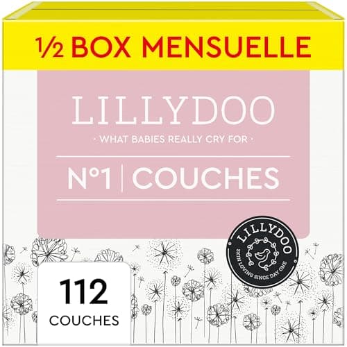 Couches LILLYDOO douces pour la peau, taille 1 (2-5 kg), Lot de 4 paquets (112 couches)