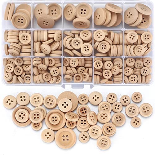 Kigniote Lot de 275 Boutons en Bois Forme Ronde Naturel Boutons Fait à la Main Forme Ronde pour Couture Enfants Vêtements Tricot Chapeaux et DIY Artisanat Décorations10 mm/13 mm/20 mm