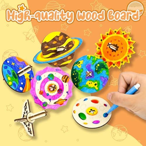 Ulikey 12 Pièces Gyroscope en Bois pour Enfants, Peinture Bricolage Anniversaire Activites Manuelles pour Enfants, Kit de Bricolage en Bois Gyroscope Planétaire Cadeau pour Enfants 5 6 7 8 9 10 Ans