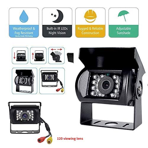 Camera de Recul Voiture 2 Caméras, Ecran Caméra de Recul, 12 V-24 V Caméra De Recul 7 Pouces pour Voiture IP68 Étanche De Vision Nocturne LCD Kit Camera pour Camping-Car, Bus, Remorque, Camion