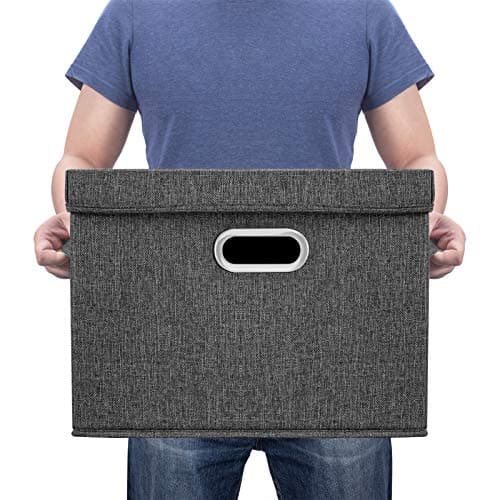 TYEERS Grande Boîte de Rangement avec Couvercle, Tissu, Pliable, Lavable, Rangement Tissu, 44x30x29 cm, Lot de 3, Noir