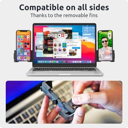 Phoneside One - Support Téléphone Portable Ordinateur, Support Telephone écran Ordinateur Smartphone Ajustable Universel iPhone 15 Pro Max/14 Pro/13/12 Mini, Samsung S23 Ultra/S22/S21/A52/A12 et autre