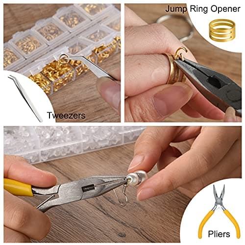 FEPITO 1540 pièces anneaux de saut ouverts anneaux de saut pour fournitures de fabrication de bijoux Kit de réparation de bijoux en or argent avec fermoirs à homard