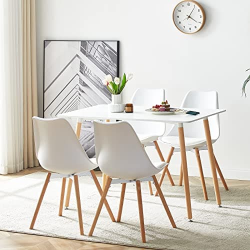 LafeuR Ensemble de Salle à Manger Rectangulaire avec 4 Chaises pour Cuisine, Salle à Manger et Salon (Table Blanc + 4 Chaises Blanc)