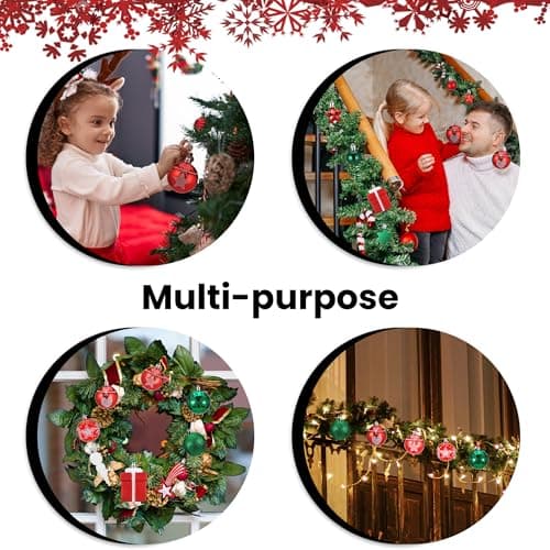 Hejo 70 Pièces Boule de Noel, Réutilisable Decoration Noel Sapin, Rouge Vert & Blanc Ornement Sapin de Noel, Kit Decoration Sapin Noel pour Arbre de Noël, Maison, Décoration de Maison(3cm-11cm)