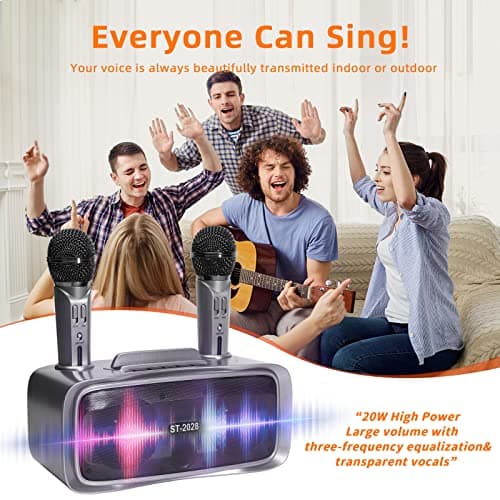 AFAITH Micro Karaoke Adulte Enfant Enceinte Karaoké avec 2 Micro sans Fil Bluetooth pour TV, Karaoke Complet 20 Watts avec Lumière LED, Sensibilité du Microphone Réglable et écho