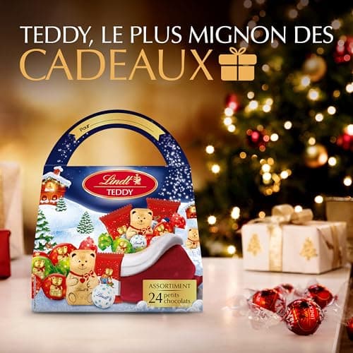 Lindt - Hotte cadeau TEDDY - Assortiments de Chocolats au Lait - Idéal pour Noël, 134g