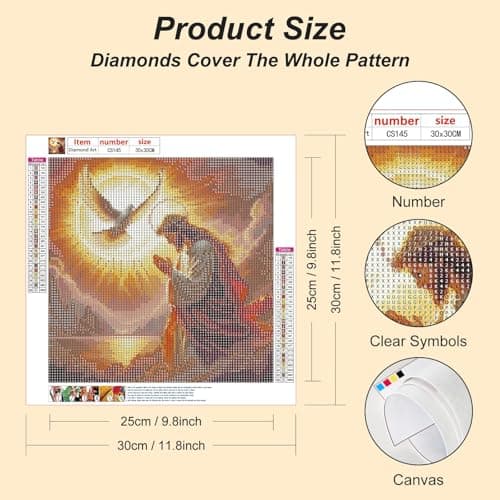 Peinture Diamant 5D DIY Jésus Adultes, Kit DIY Peinture à Diamant Complet, Strass ronds en cristal Broderie artistique, jesus diamond paintingpour Débutants, Décoration murale Cadeau (30x30 cm)