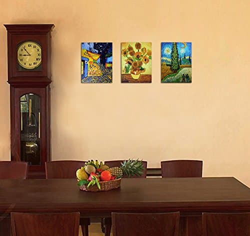 Fokenzary Peinture à l'huile sur toile peinte à la main Vincent Van Gogh - 3 œuvres d'art classiques - 3 tableaux - Décoration murale - Prêt à accrocher - 3 pièces