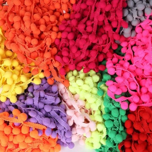 Allayu Ruban à Franges en Boule de Garniture Pom Pratique, Large Application, Plusieurs Couleurs Disponibles, 5 Yards, Dentelle en Polyester Facile, Jaune Fluo