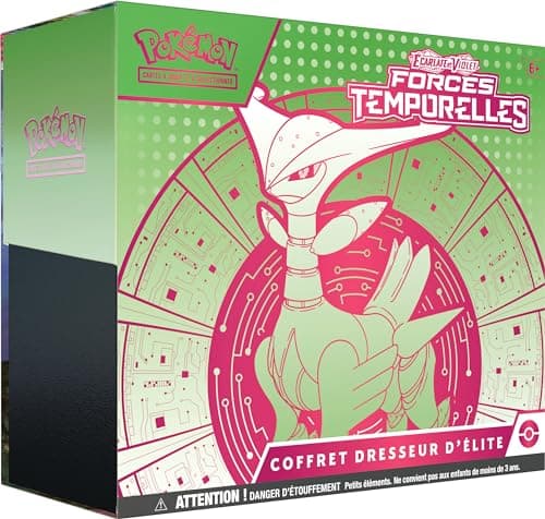 Pokémon JCC Coffret Dresseur d’élite Écarlate et Violet – Forces Temporelles – Vert-de-Fer (1 Carte Promo entièrement illustrée d’Épine-de-Fer, 9 boosters et des Accessoires de Jeu Premium)