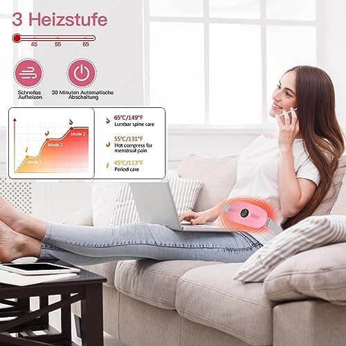 KARFUN Coussin Chauffant Menstruel, Ceinture Chauffante de Massage Abdominal Portable avec 3 Niveaux de Chaleur et 3 Modes de Massage Par Vibration