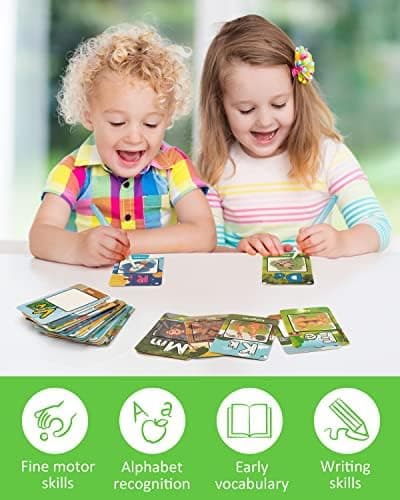 Coogam Cartes de coloriage à l'eau de l'alphabet, Cartes Flash Aqua Painting Doddle, Dessin de 26 Lettres, Mots ABC, Jouet d'apprentissage éducatif Cadeau pour Les Tout-Petits de 3 4 5 Ans