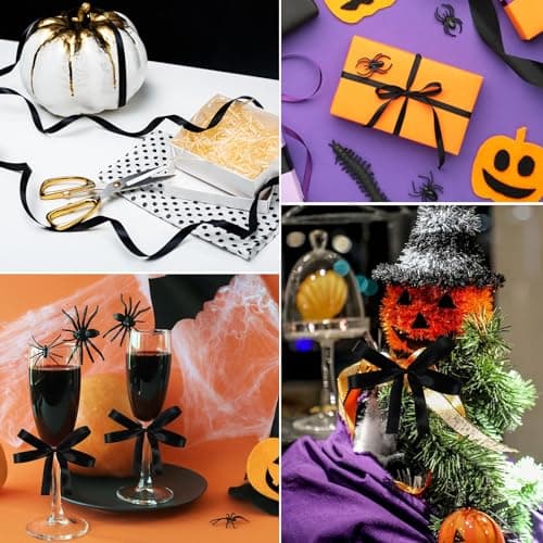 2 Rouleaux Ruban Noir, 12mm X 22m Ruban Satin Noir Ruban de Satin, Ruban Couture pour Emballage Cadeau Bouquet Gâteau Décoration Halloween Noël Fête