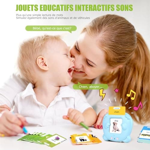Cartes Flash Parlantes Cartes éducatives pour Enfants Talking Flash Cards 112 Feuilles 224 Mots De 3+ Ans Montessori Jouets éducatifs pour Enfants Cadeaux d'anniversaire pour Enfants(Bleu)