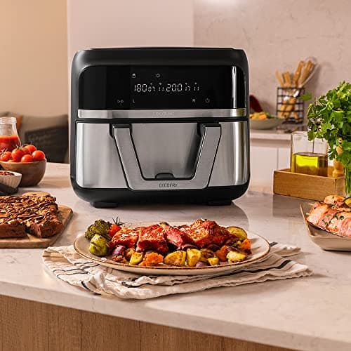 Cecotec Air Fryer Cecofry Dual 9000. Friteuse à Air sans Huile, 9L, 2850W, 6 Modes, Technologie PerfectCook, Design Compact et Panneau Tactile Multifonction