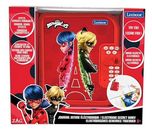 Lexibook Journal Intime électronique Miraculous avec Stylo et carnet Inclus, interactif, Mot de Passe, Fonctions Amusantes, Effets sonores, Rouge, SD50MI
