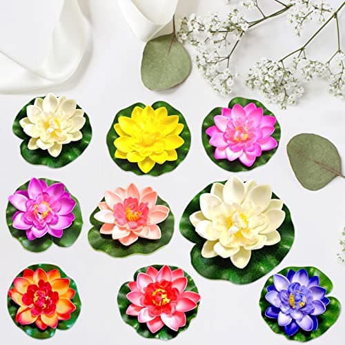 TOPJOWGA Nénuphars Artificiels Flottants, 6 Pièces Fleur de Lotus Artificielle, Fleurs Artificielles Flottantes, Romantiques Artificielle Nénuphar Flottant Lotus pour Aquariums Jardin Décoration