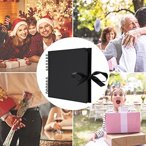 AIOR Album Photo Traditionnel Scrapbook 80 Pages, DIY Scrapbooking Album Mariage Livre d'or Idee Cadeau Original Maitresse Femme pour Valentin De noël Anniversaire (Noir)