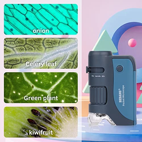 Microscope de Poche 60x-120x, Mini Microscope Portable avec Zoom éclairé par LED, 5 Lames de Microscope préparées, Microscope Portable pour Les Enfants, Les étudiants, l'observation microbiologique