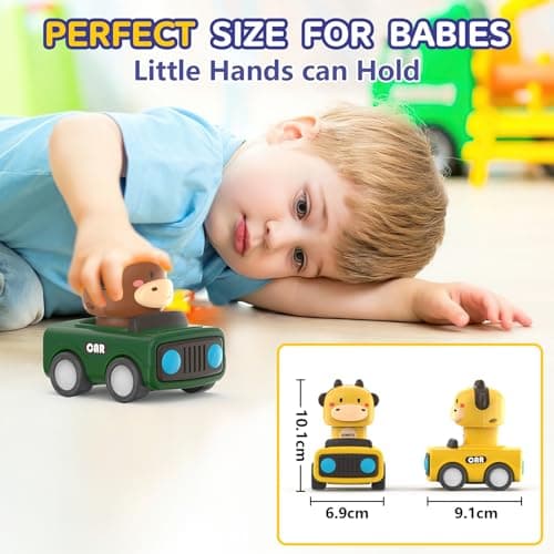 MOONTOY Petite Voiture Enfant 1 2 3 Ans,Lot de 4 Voiture Jouet Bebe 1 an,Jouets Friction Véhicules,Animaux Mignons Camion Jouet,Jeux Éducatifs idee Cadeau pour 9 12 18 24 Mois Garçons Filles
