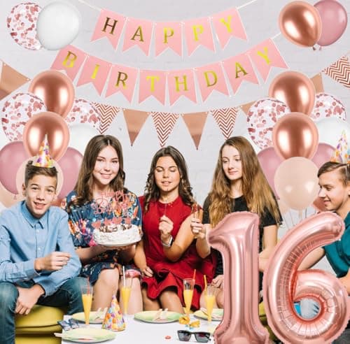 Decoration Anniversaire 16 Ans, Or Rose Ballons 16 Ans Anniversaire, Deco Anniversaire 16 ans, Ballon 16 ans, 16 Ans Décorations Anniversaire, Deco Ballon 16 ans Aniversaire de Fête pour Femme Homme