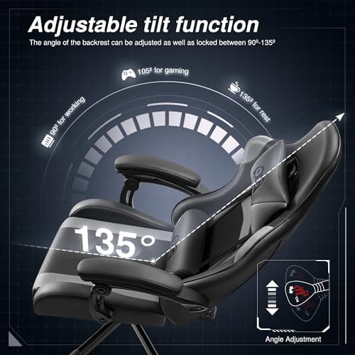 OneGame Chaise Bureau Gaming, Chaise Ergonomique Gaming avec avec Dossier et Hauteur réglables accoudoir Chaise Gaming avec Support Lombaire, Noir Gris