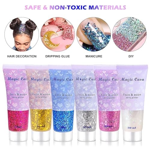 6 Pièces Paillettes Visage Festival - Gel Paillettes Visage Glitter - Paillette Cheveux, Paillettes Corps pour Maquillage Festival Fête Noël Pâques, Maquillage de Théâtre, Carnaval