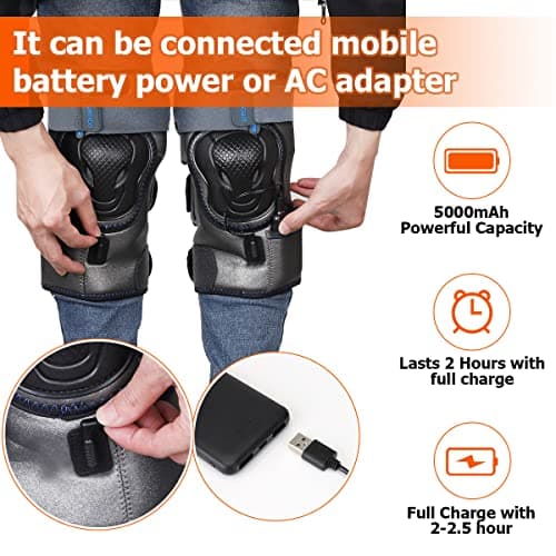 GINEKOO Appareil de massage de genou chauffant sans fil, massage vibrant, orthèse de genou avec batterie rechargeable 5000 mAh pour soulager les douleurs au genou, l'arthrite,les douleurs articulaires