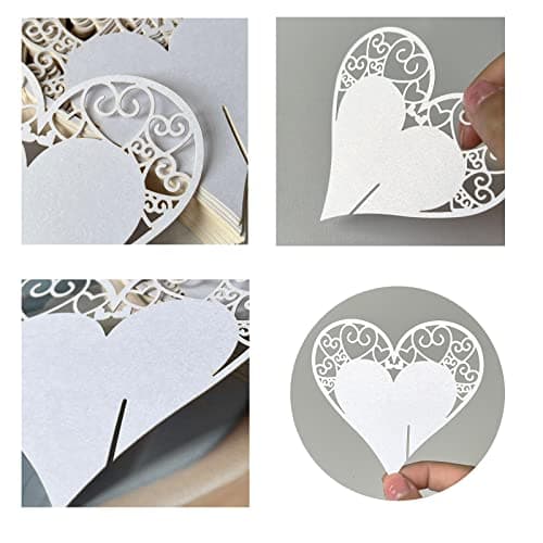 Fayemint 50 Pièces Forme Coeur Nom Carte, Carte de Verre Porte Nom Marque, Place Coeur Mariage Fete Decoration, pour Fêtes de Mariage, Fêtes D'anniversaire, Décoration de Verres à Vin (Blanc)