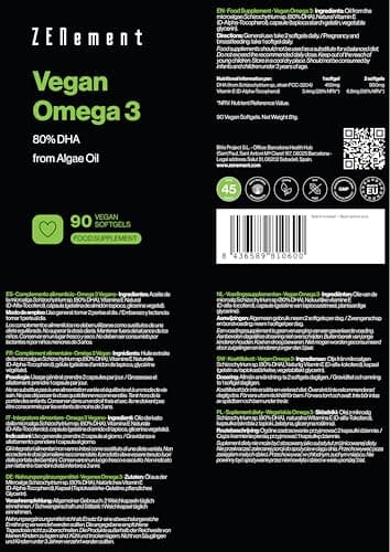 Oméga 3 Végan 80% DHA - à partir d'Huile d'Algues - 900 mg de DHA par Dose Quotidienne (2 gélules) - sous forme de Triglycérides - 90 Softgels