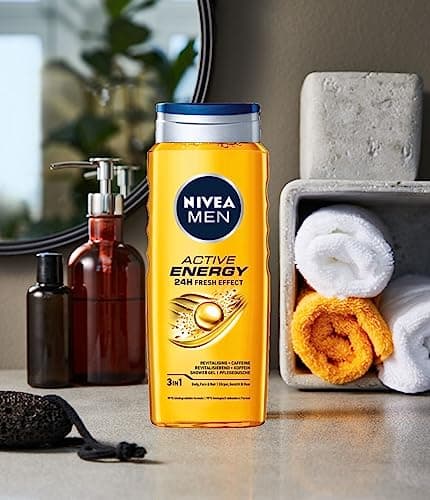 NIVEA MEN Active Energy 3in1 Gel douche énergisant pour hommes avec de la caféine 500 ml