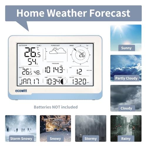 ECOWITT Station météo avec capteur extérieur WS3800, 7 en 1, WiFi, station météo solaire WS69, pour la maison, console LCD d'intérieur sans fil de 7,5" pour le jardin, contrôle intelligent de liaison