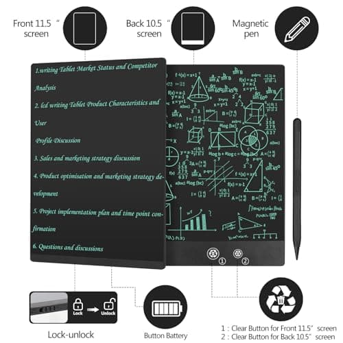Czemo Double-écran Tablette D'écriture LCD pour Adultes 11,5 Pouces + 10,5 Pouces, Lignes D'écriture HD de 0,5 mm,Tableau Numérique pour Bureau, Mémo, Agenda