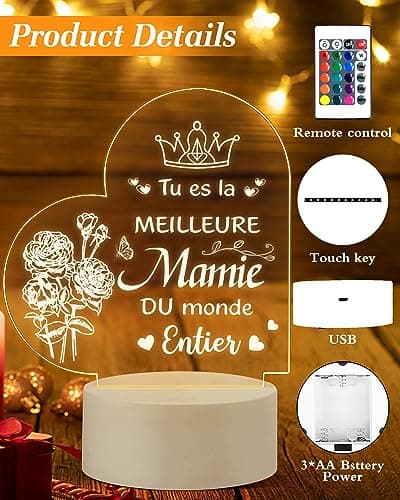 VICTERR Cadeau Mamie Anniversaire, Cadeau Fete Des Grand Mere, Veilleuse Led Cadeaux D'anniversaire, Lampe Cadeaux Pour Mamie Original, Cadeau Mamie Original Idée Cadeau Fete Des Mamies, Grand Mère