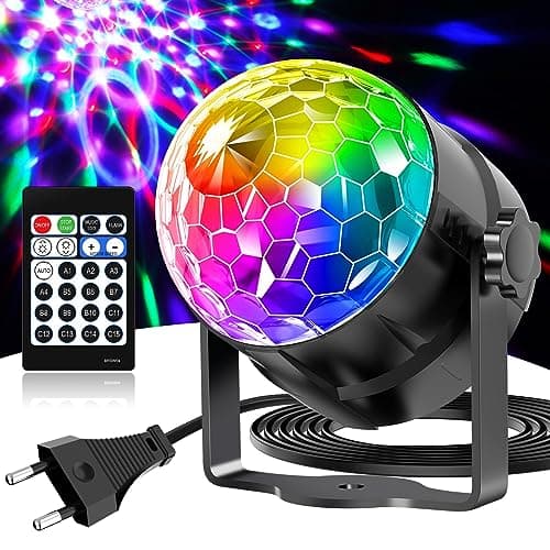 Gobikey Boule disco, rotation à 360° contrôlée par la musique avec télécommande et câble de 2 mètres, 15 couleurs RGBP boule a facette Convient pour la Réunion familiale Enfants Fête d'anniversaire