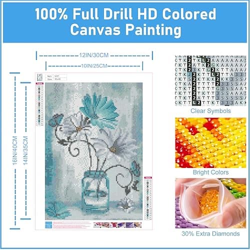 Yunruily Fleurs Diamond Painting Adulte,Fleurs Painting Diamant Adulte,Diamond Painting Kits Complet Fleurs Décoration Murale Pour La Maison 12x16inch