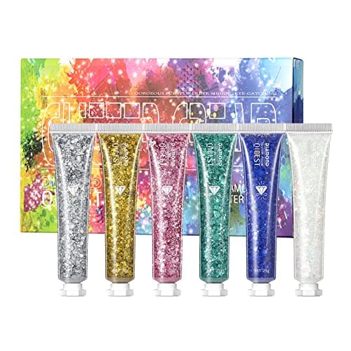 JasCherry 6 Bouteilles Gel Paillettes pour Corps, Sparkling Chunky Sirène Paillettes Fard à Paupières, Gel Scintillant Visage de Longue Durée pour Yeux, Cheveux, Ongles, Maquillage et Festivals