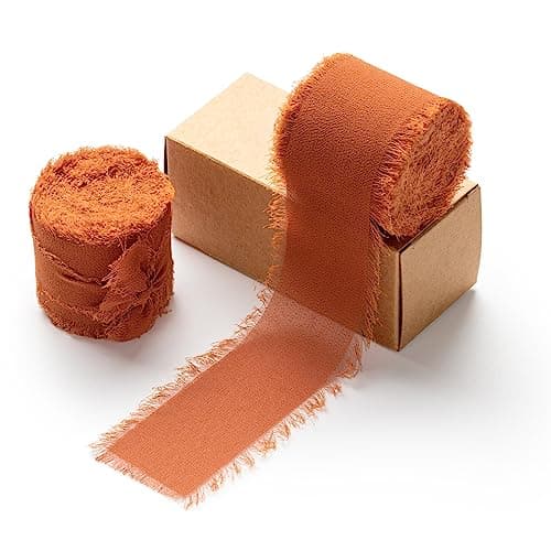 AOKSUNOVA Ruban en mousseline de soie 3,8 cm - Ruban cadeau de mariage - Ruban en tissu terre cuite