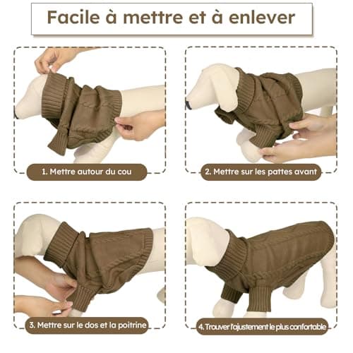 Queenmore Pull Chien Petite Taille Bouledogue Français Chaud Pull-Overs pour Chiens Pull Chihuahua Manteau Teckel Vetement pour Chien Chat d'hiver, Marron, S