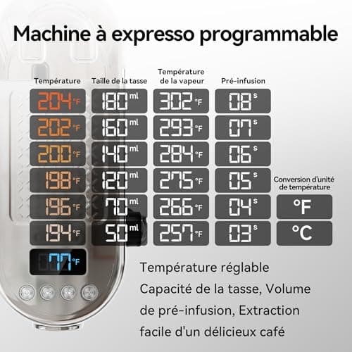 HIBREW Machine à expresso programmable, H10B, acier inoxydable brossé, température et volume de tasses réglables, nettoyeur vapeur pour mousseur à lait