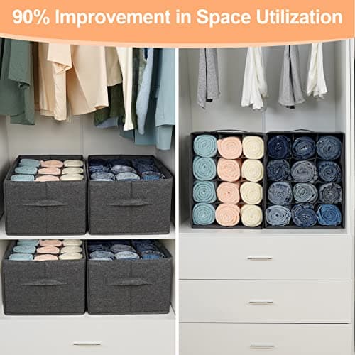 (Lot de 4) Organisateur armoire rangement tiroir vetement - 12 grilles boite de rangement pour vetements, jeans, pantalon, chandail, serviettes, t-shirts, Rangement penderie, Organisateur de placard