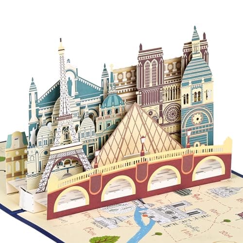 joyoldelf Carte Voeux de Voyage Pop Up - Carte Anniversaire 3D, Carte Retraite, Cadeau Voyage Vacances, Billet Avion, Convient Aux Hommes, Femmes, Amis, Voyage, Lune De Miel(Tour de Paris)