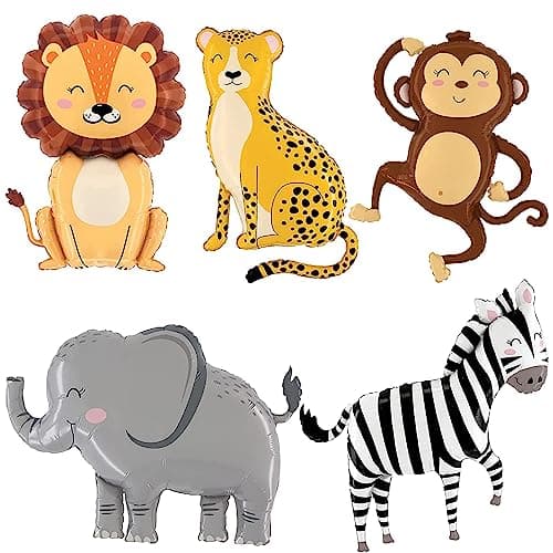 Ballon Animaux Jungle, 5 Pièces Animal Feuille D'aluminium Ballons, Decoration Anniversaire Jungle, Décoration Animaux de la Jungle pour Enfant, Garçon, Fille