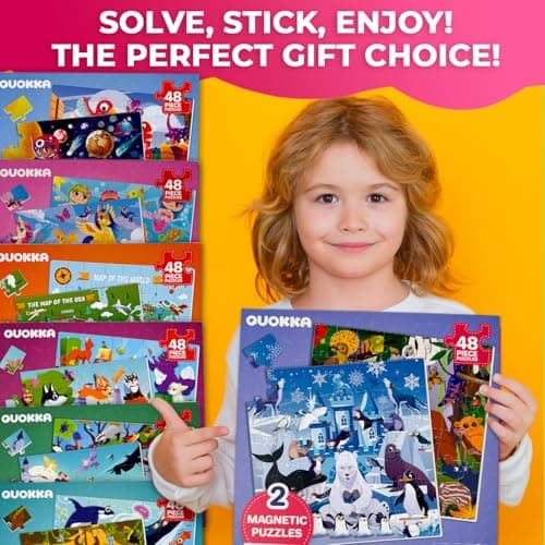 Quokka Puzzle Magnétiques Enfant de 3 à 5 Ans - 2x48 Pièces Jeux Puzzle de Voyage pour Enfants 4 6 Ans - Polaires et Jungle Animaux d'apprentissage Jouet d'Activités de Voiture pour Enfants 2 4 Ans