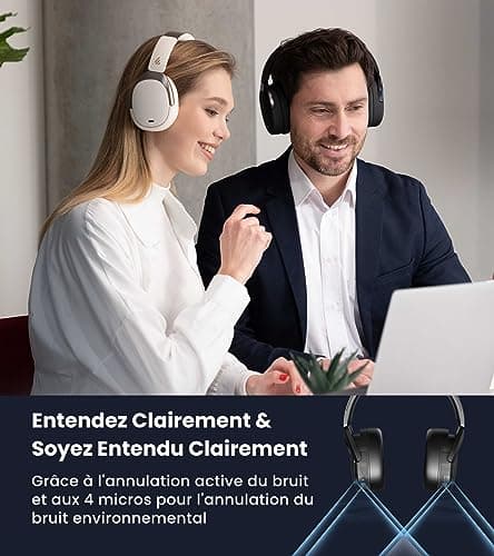 Edifier WH950NB Casque Hybride Active Noise Cancelling Codec -LDAC avec Audio Hi-Res et Custom EQ Via Application après 55H Playtime avec Casque Bluetooth V5.3 Pliable sans Fil – Noir