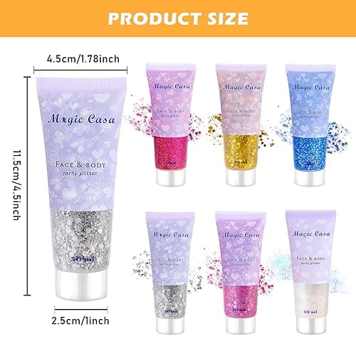 6 Pièces Paillettes Visage Festival - Gel Paillettes Visage Glitter - Paillette Cheveux, Paillettes Corps pour Maquillage Festival Fête Noël Pâques, Maquillage de Théâtre, Carnaval